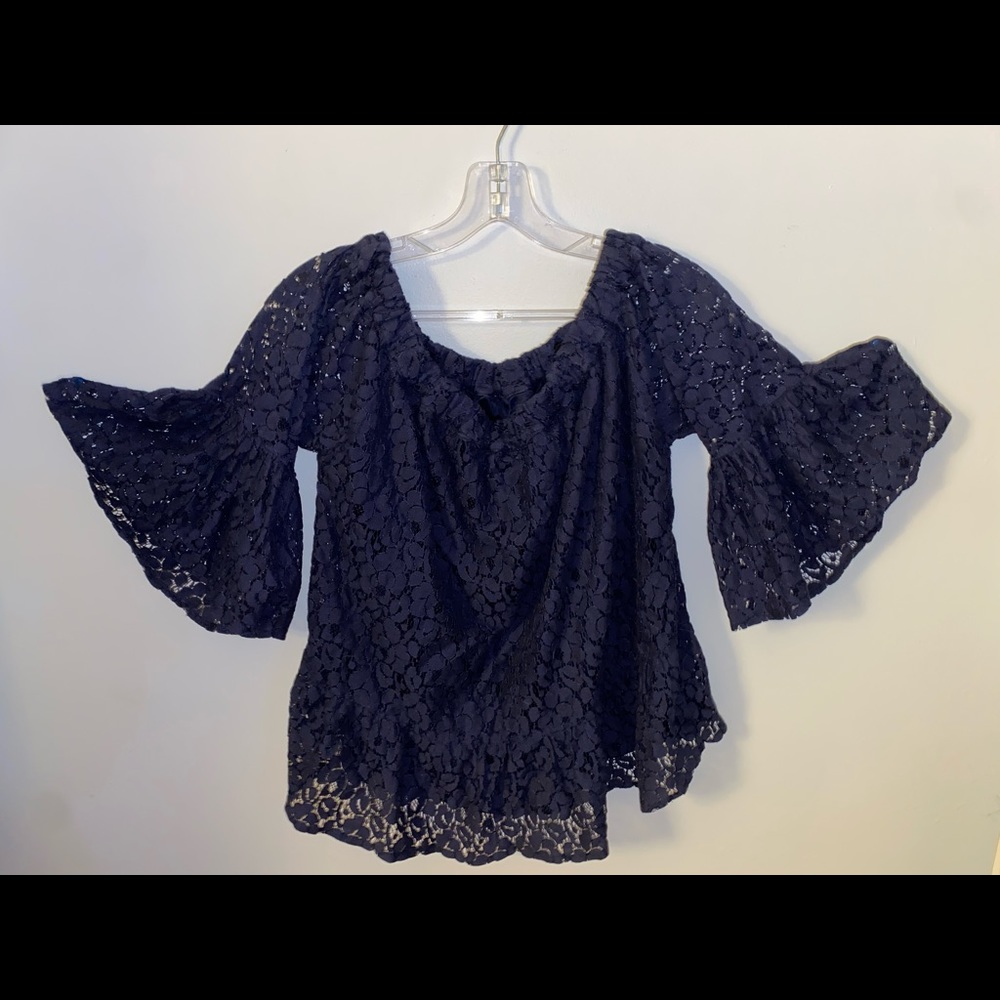 navy blue off the shoulder top